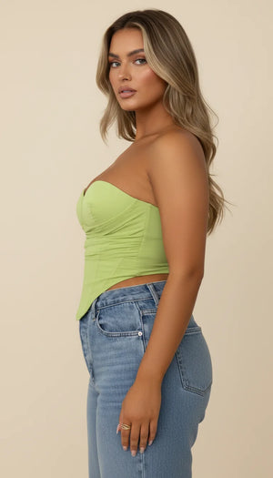 Bustier Corset Froncé Vert Limette - Vue profil