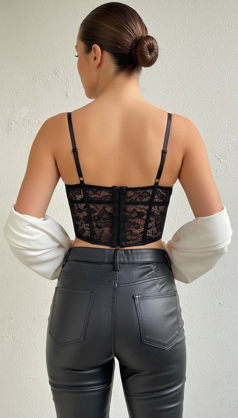 Bustier Corset Guipure Noir - Vue dos