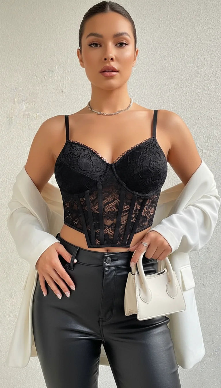 Bustier Corset Guipure Noir - Vue principale