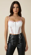 Bustier Corset Laçage Dentelle Rose