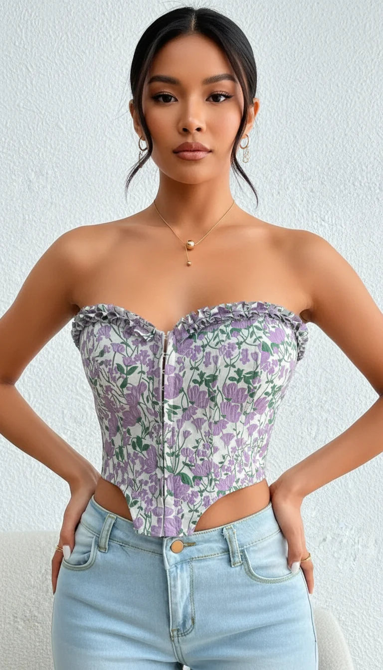 Bustier Corset Laçage Fleuri - Vue principale