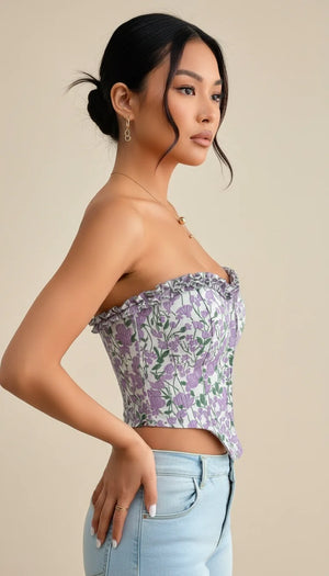 Bustier Corset Laçage Fleuri - Vue profil