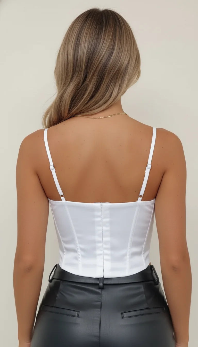 Bustier Corset Laçage Satiné Blanc - Vue dos