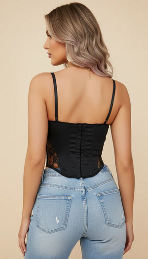 Bustier Corset Maille Fleurie Noire - Vue dos