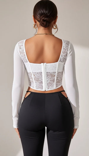 Bustier Corset Manches Résille Blanc - Vue dos