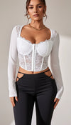 Bustier Corset Manches Résille Blanc