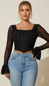 Bustier Corset Manches Transparentes Noir