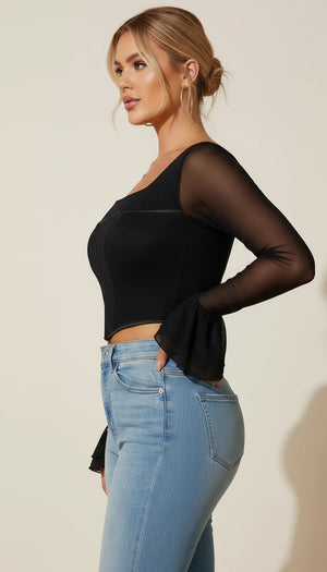 Bustier Corset Manches Transparentes Noir - Vue profil