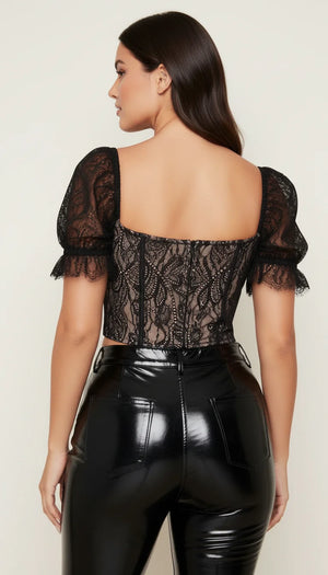 Bustier Corset Noir Dentelle Fleurie - Vue dos