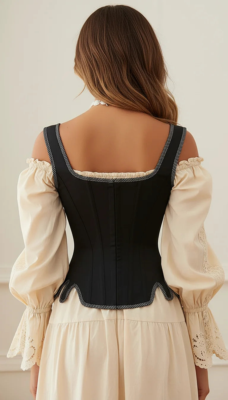 Bustier Corset Noir Festonné - Vue dos