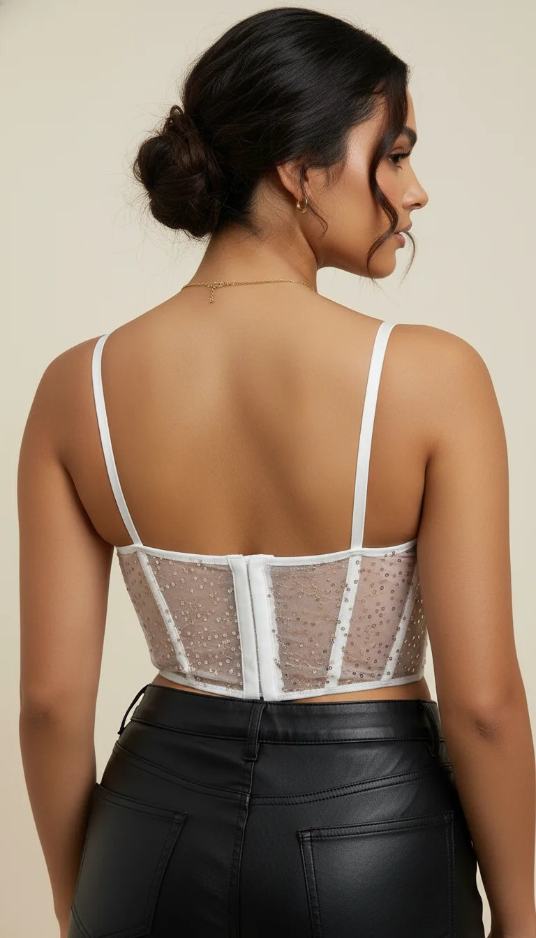 Bustier Corset Paillettes Blanches - Vue dos