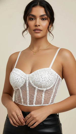 Bustier Corset Paillettes Blanches - Vue principale