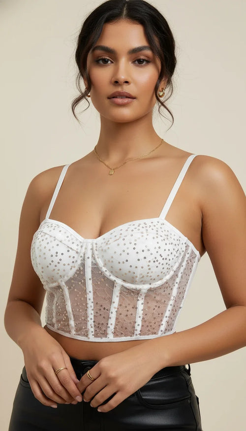 Bustier Corset Paillettes Blanches - Vue principale