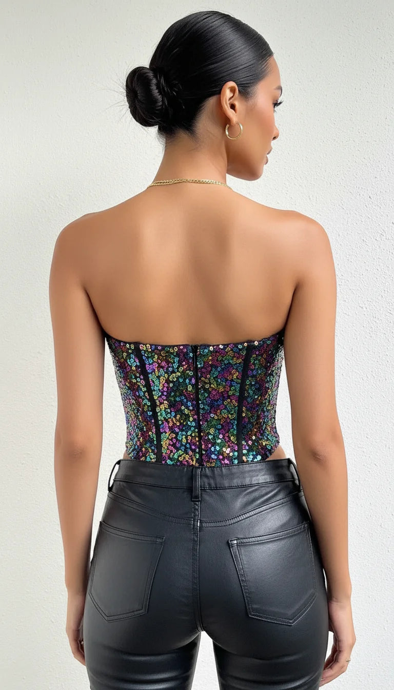 Bustier Corset Paillettes Multicolores - Vue dos