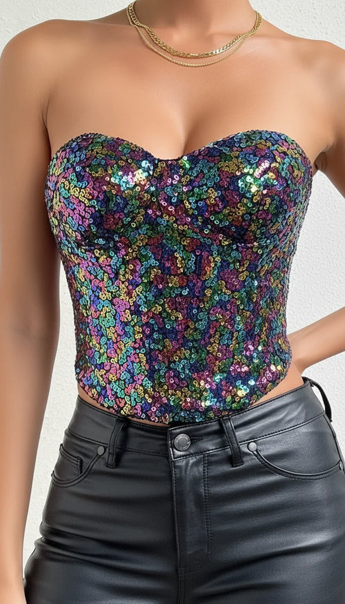Bustier Corset Paillettes Multicolores - Vue face