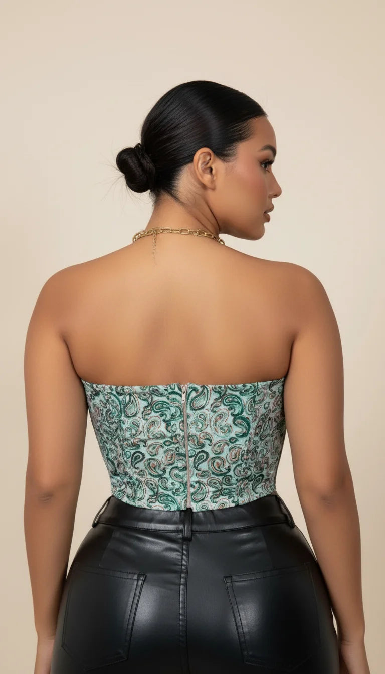 Bustier Corset Paisley Vert - Vue dos