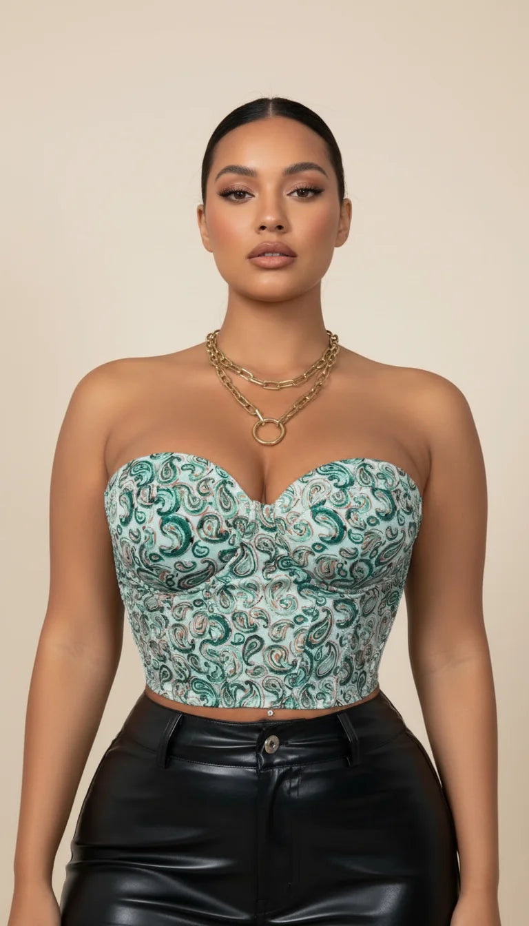 Bustier Corset Paisley Vert - Vue principale
