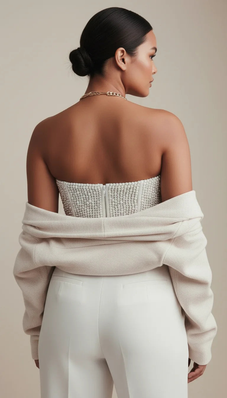 Bustier Corset Perlé Blanc - Vue dos