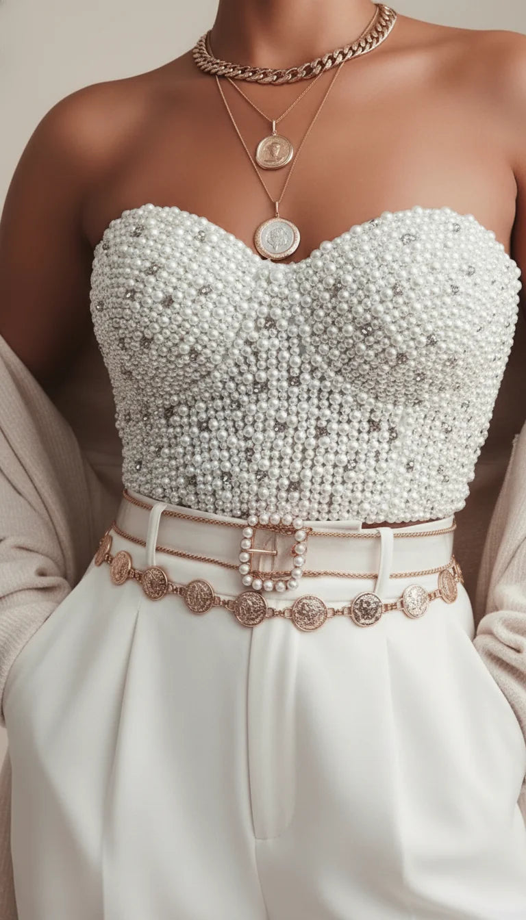 Bustier Corset Perlé Blanc - Vue face