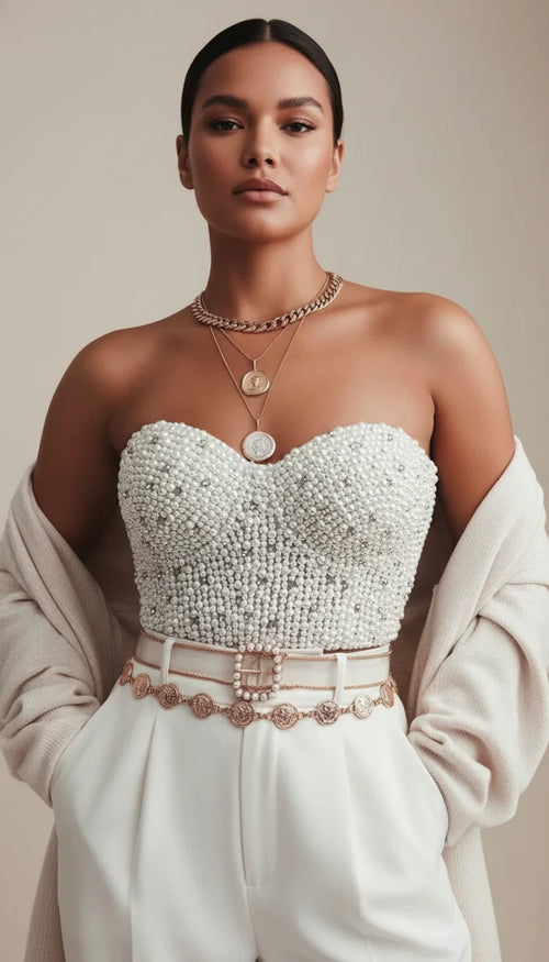Bustier Corset Perlé Blanc - Vue principale