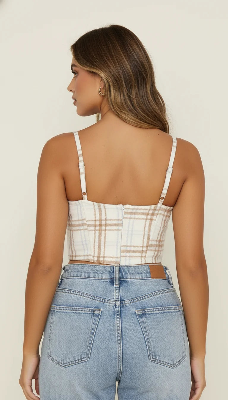 Bustier Corset Plaid Vintage - Vue dos