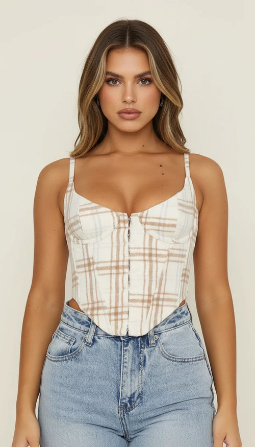 Bustier Corset Plaid Vintage - Vue principale