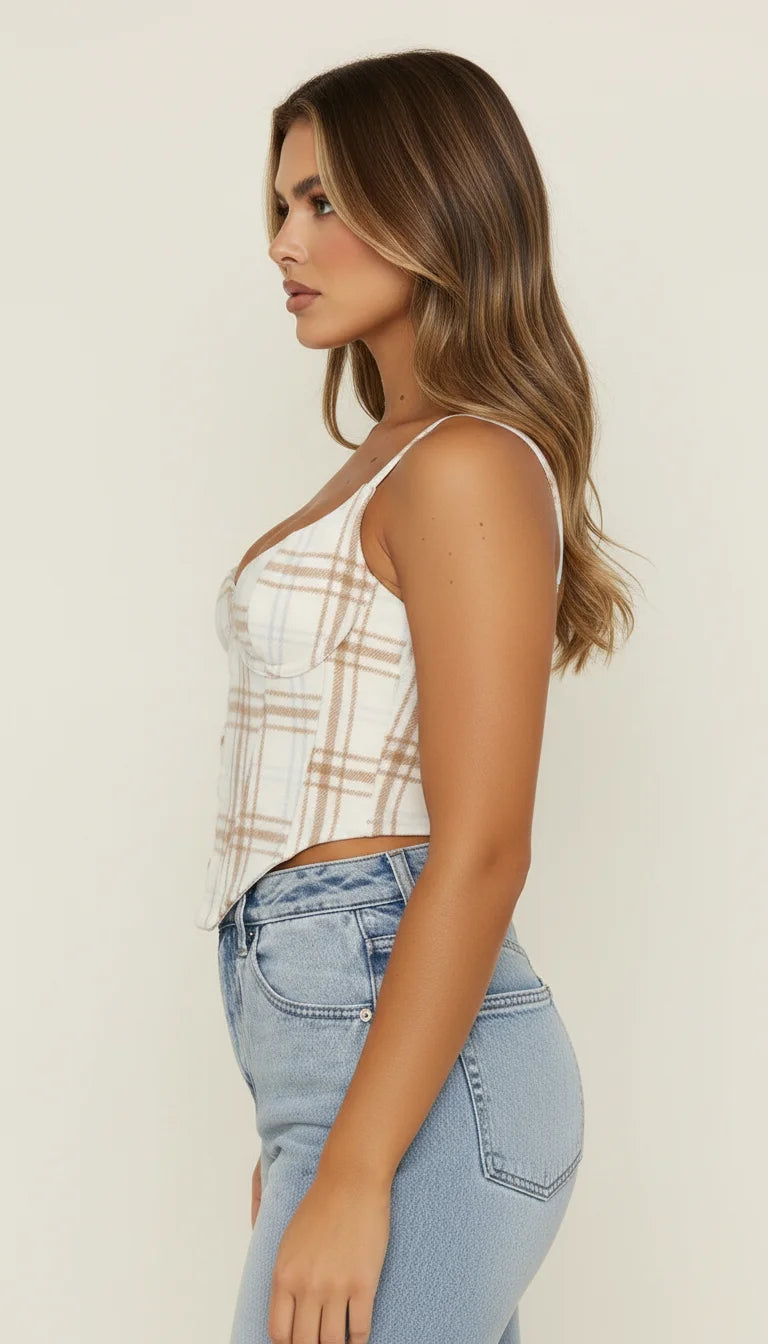 Bustier Corset Plaid Vintage - Vue profil