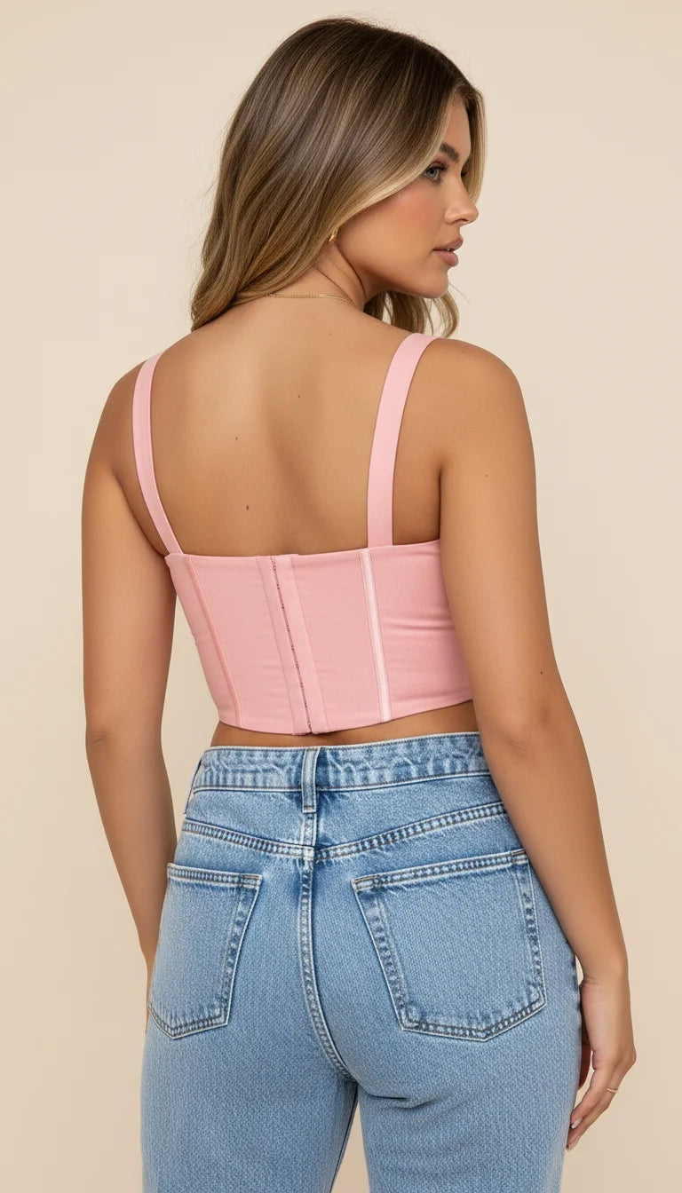 Bustier Corset Rose Décolleté Cœur - Vue dos