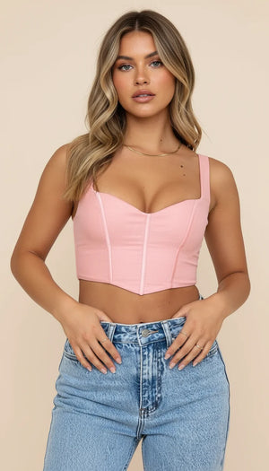 Bustier Corset Rose Décolleté Cœur - Vue principale