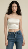 Bustier Corset Satin Crème Lacé