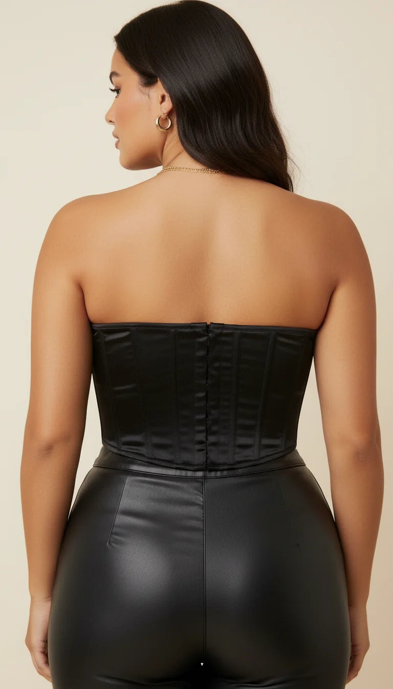 Bustier Corset Satin Structuré Noir - Vue dos