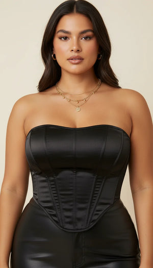 Bustier Corset Satin Structuré Noir - Vue principale