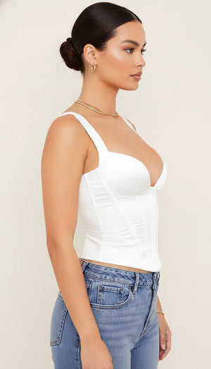 Bustier Corset Satiné Bretelles Larges - Vue profil