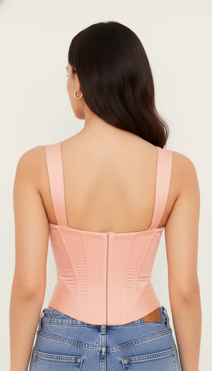 Bustier Corset Satiné Rose Pêche - Vue dos