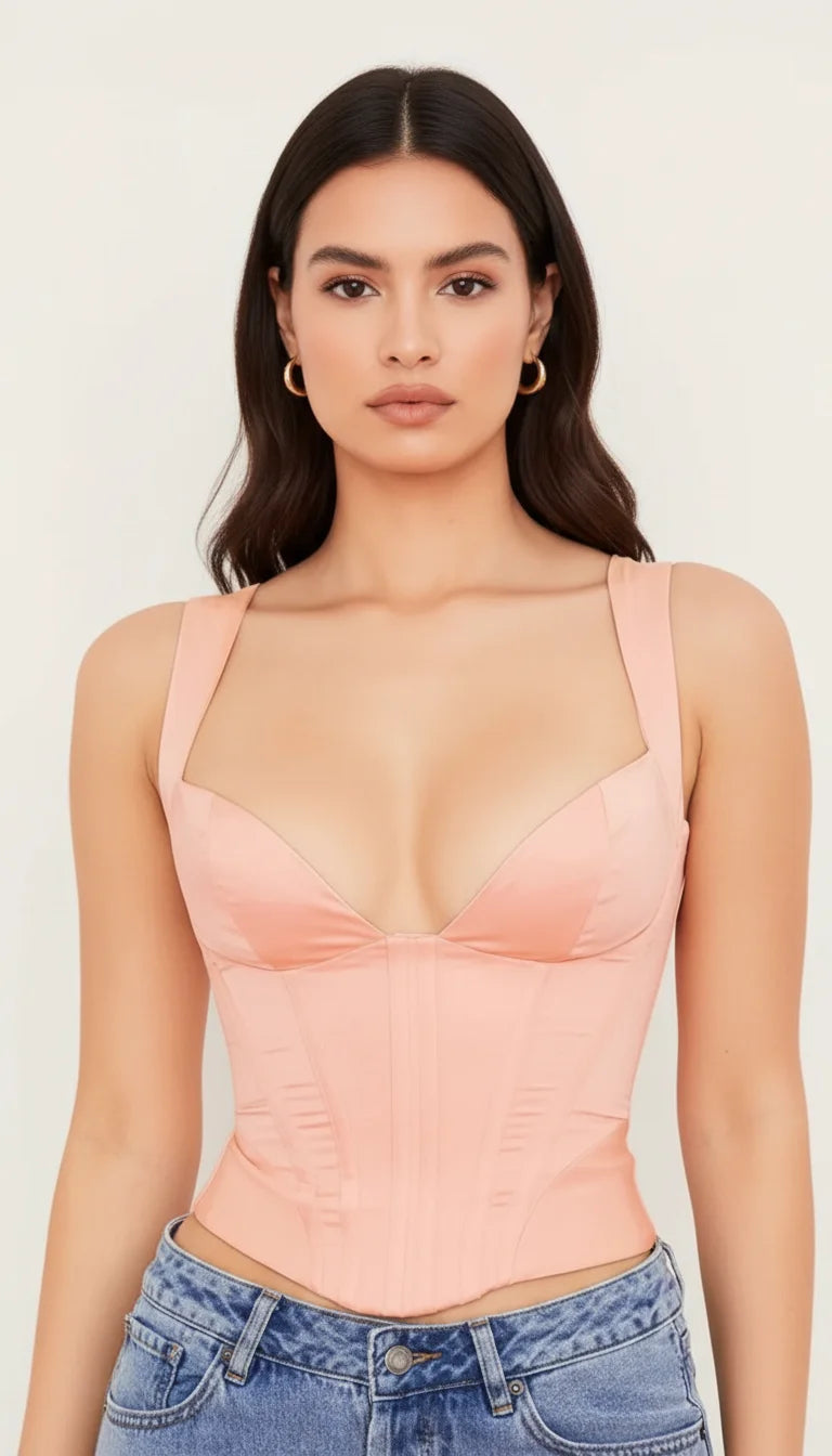 Bustier Corset Satiné Rose Pêche
