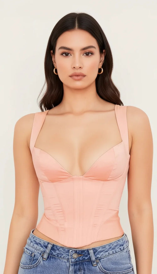Bustier Corset Satiné Rose Pêche - Vue principale