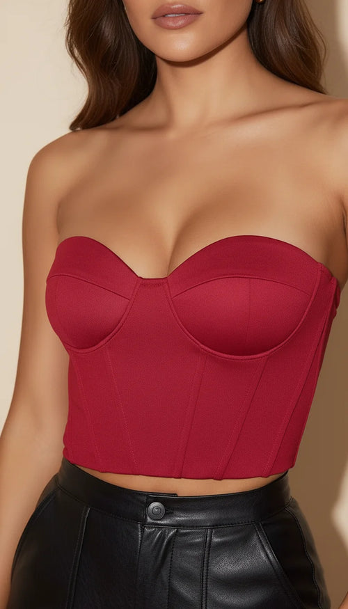 Bustier Corset Satiné Rouge Laçage - Vue face