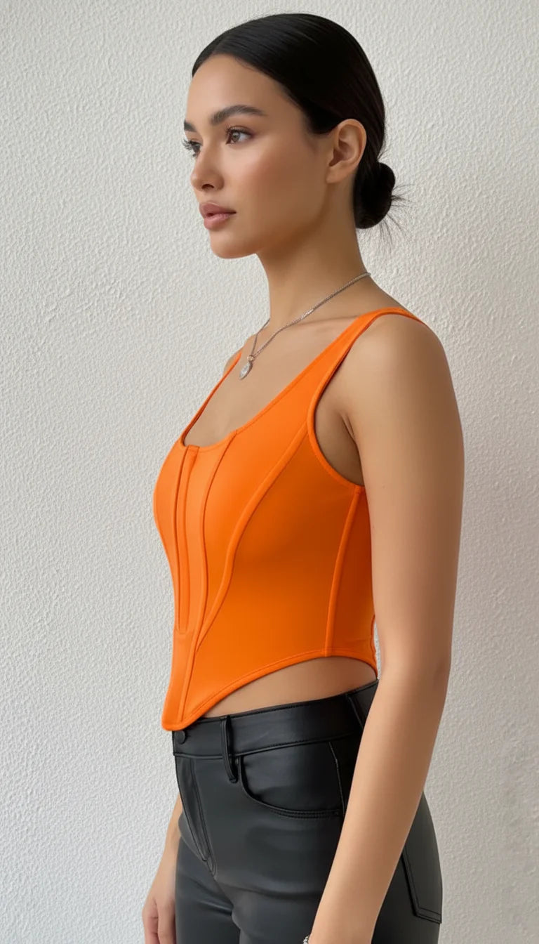 Bustier Corset Sculptant Orange Éclatant - Vue profil