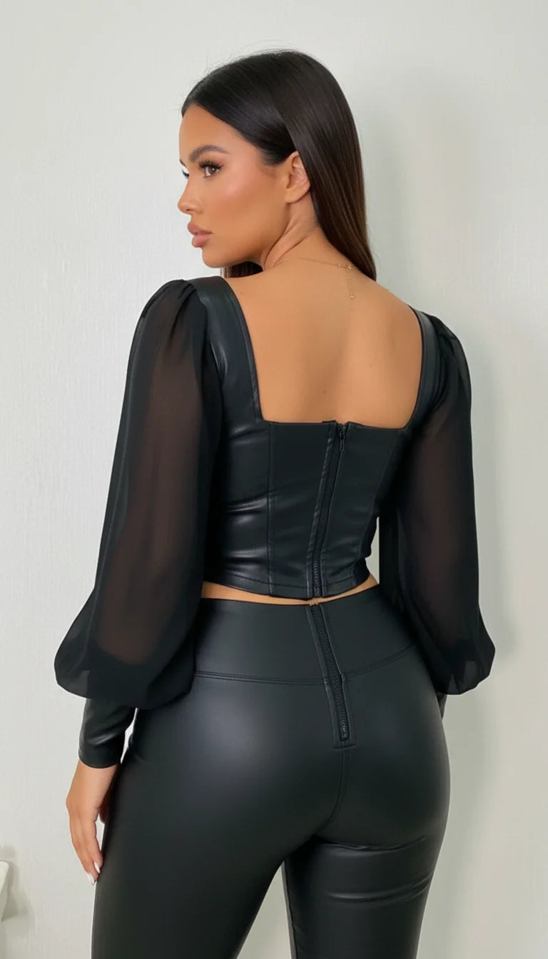 Bustier Corset Simili Cuir Voile - Vue dos