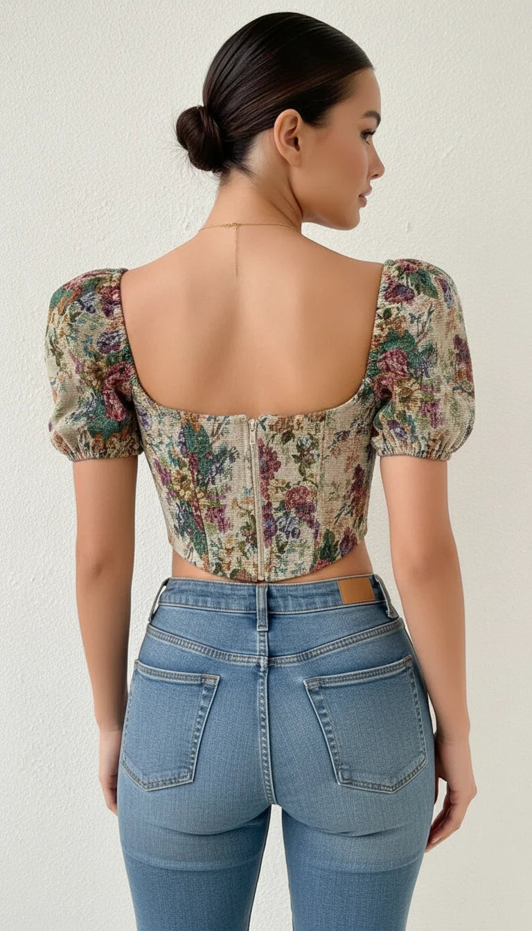 Bustier Corset Tapisserie Fleurie - Vue dos