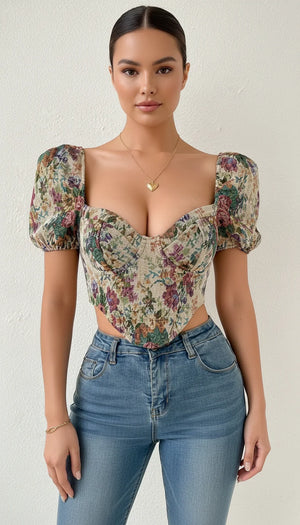 Bustier Corset Tapisserie Fleurie - Vue principale