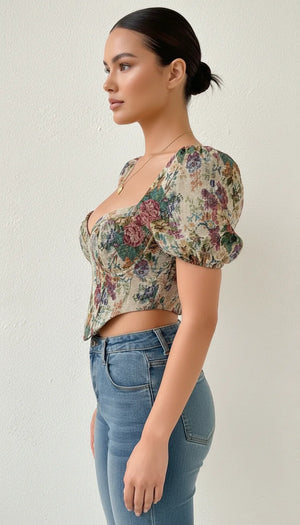 Bustier Corset Tapisserie Fleurie - Vue profil