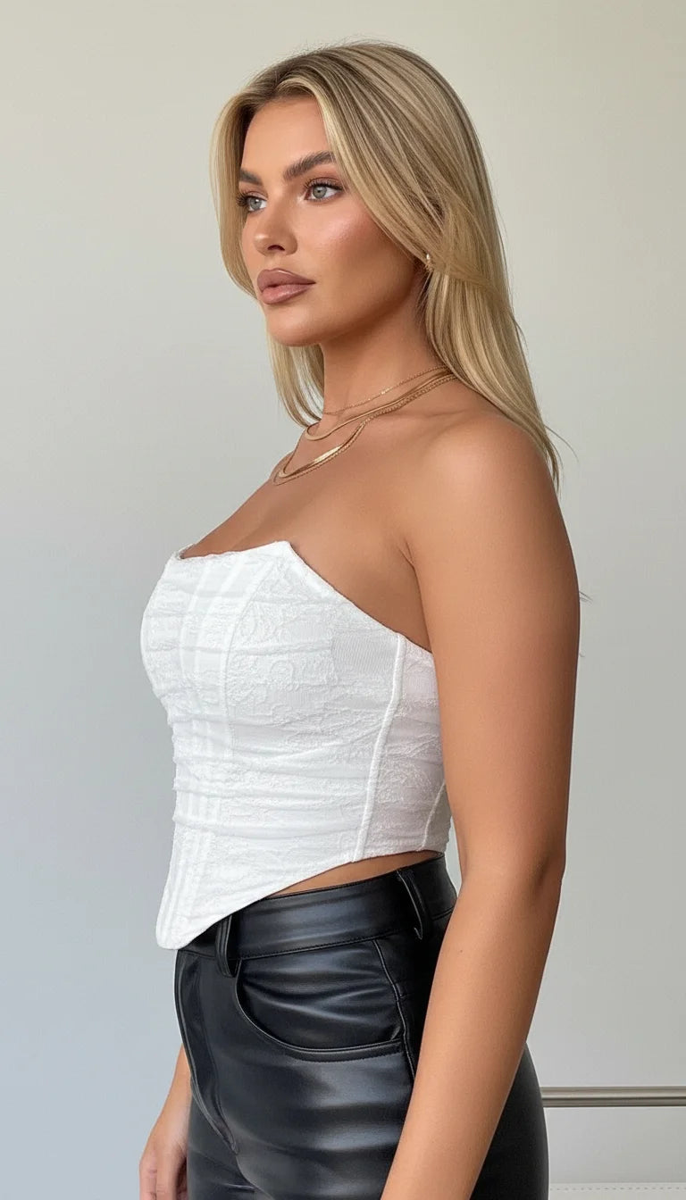 Bustier Corset Texturé Ivoire - Vue profil