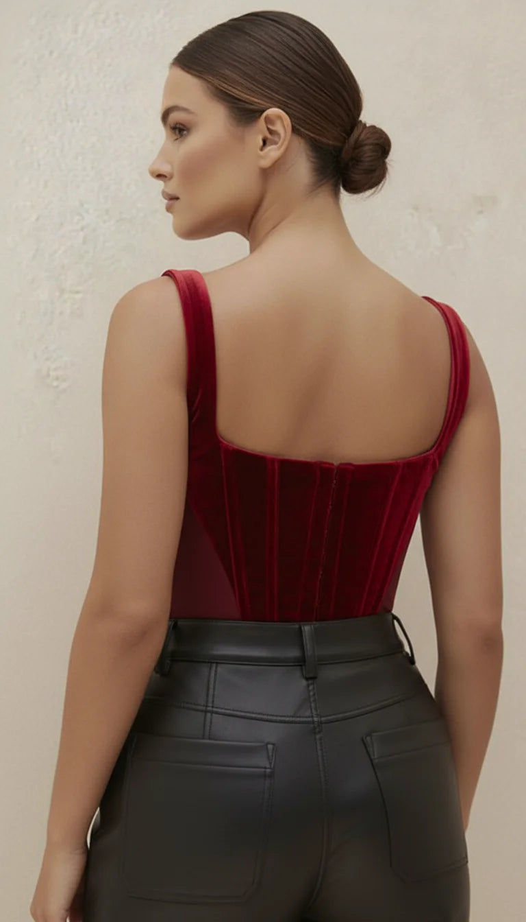 Bustier Corset Velours Rouge - Vue dos