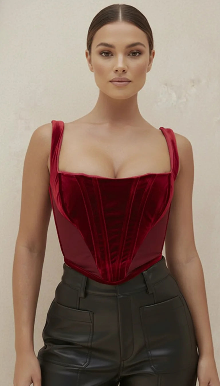 Bustier Corset Velours Rouge