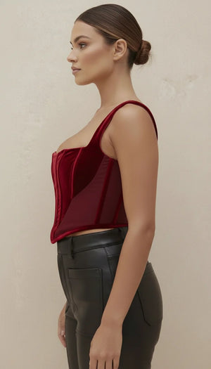 Bustier Corset Velours Rouge - Vue profil