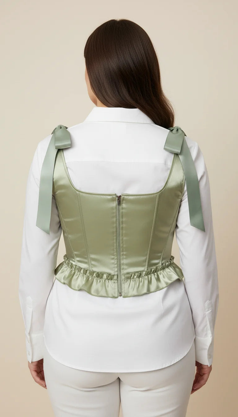 Bustier Corset Vert Céladon Satiné - Vue dos