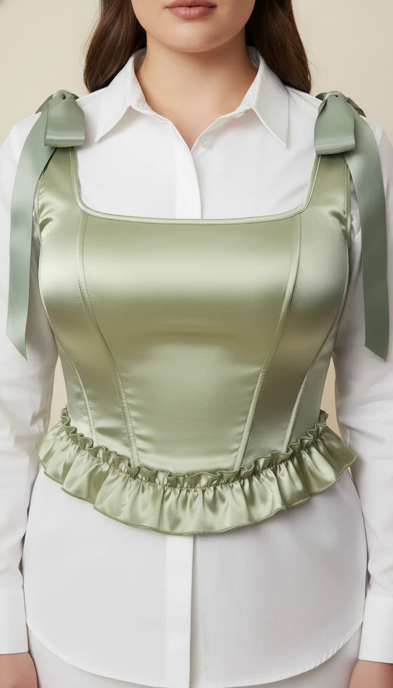 Bustier Corset Vert Céladon Satiné - Vue face