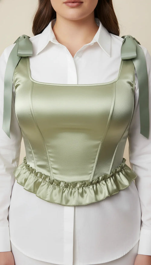 Bustier Corset Vert Céladon Satiné - Vue face
