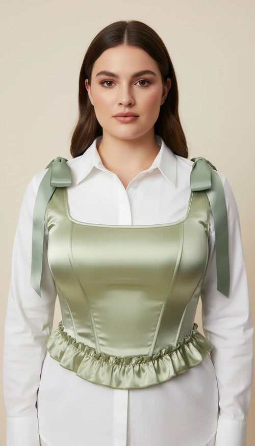 Bustier Corset Vert Céladon Satiné - Vue principale